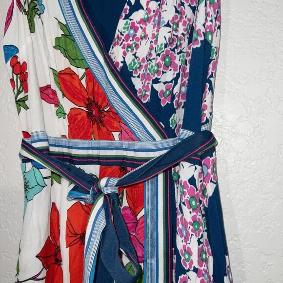 Maeve x Anthropologie Blue Botanica Floral Faux Wrap Dress Size 8 - Picture 3 of 10